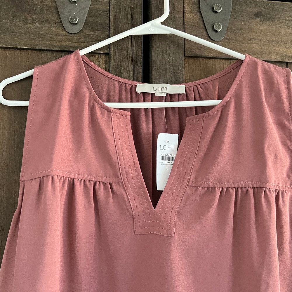 LOFT Womens Mauve Pink Mixed Media Split Neck Sleeveless Blouse Top 40432274 L - Picture 2 of 6